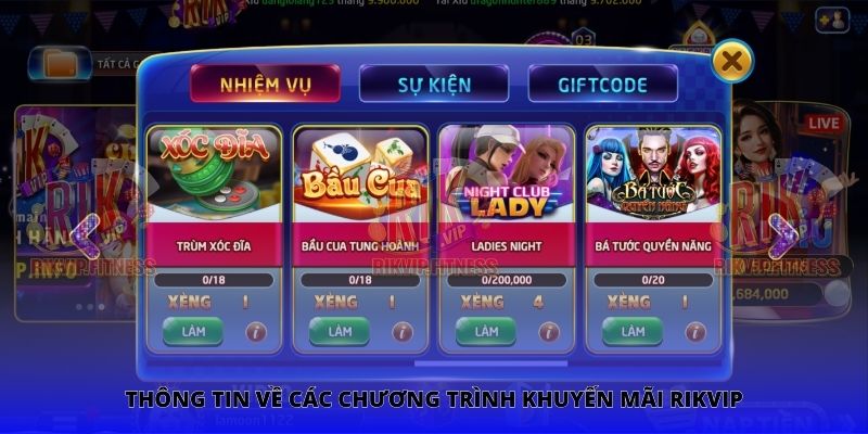 Thông tin về các chương trình khuyến mãi Rikvip